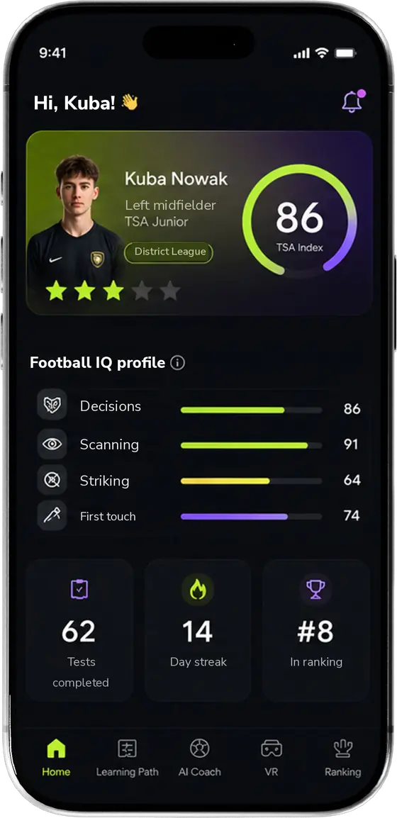 TSA player app — profile and Football IQ