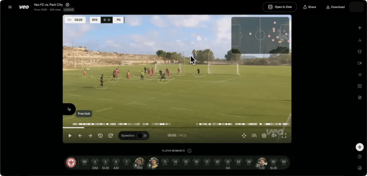 Match footage in the Veo player